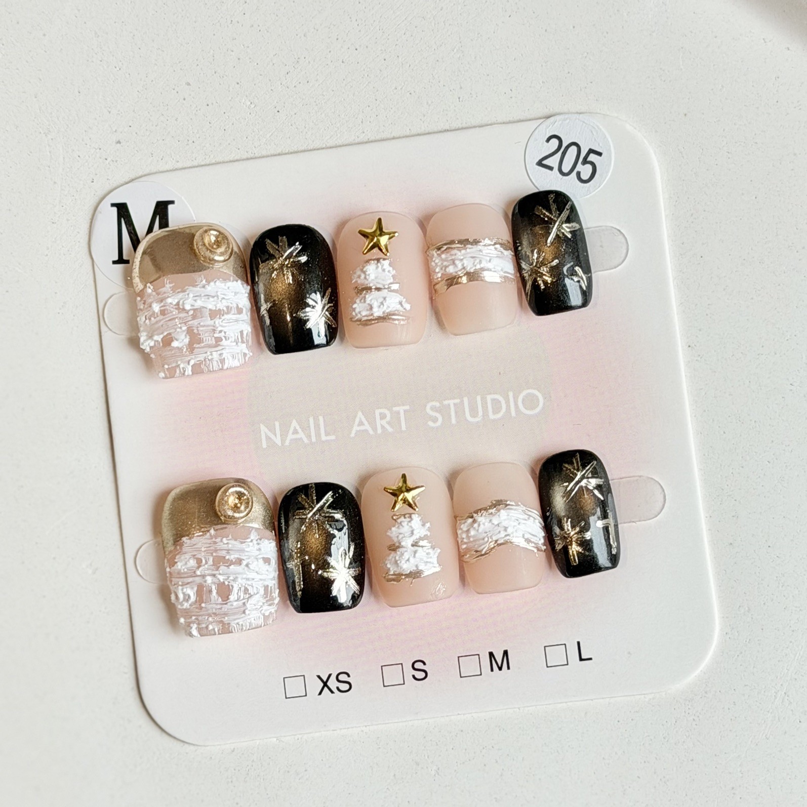 Unique Handmade Press-On Nails Size M | One of a Kind Set, Reusable 205