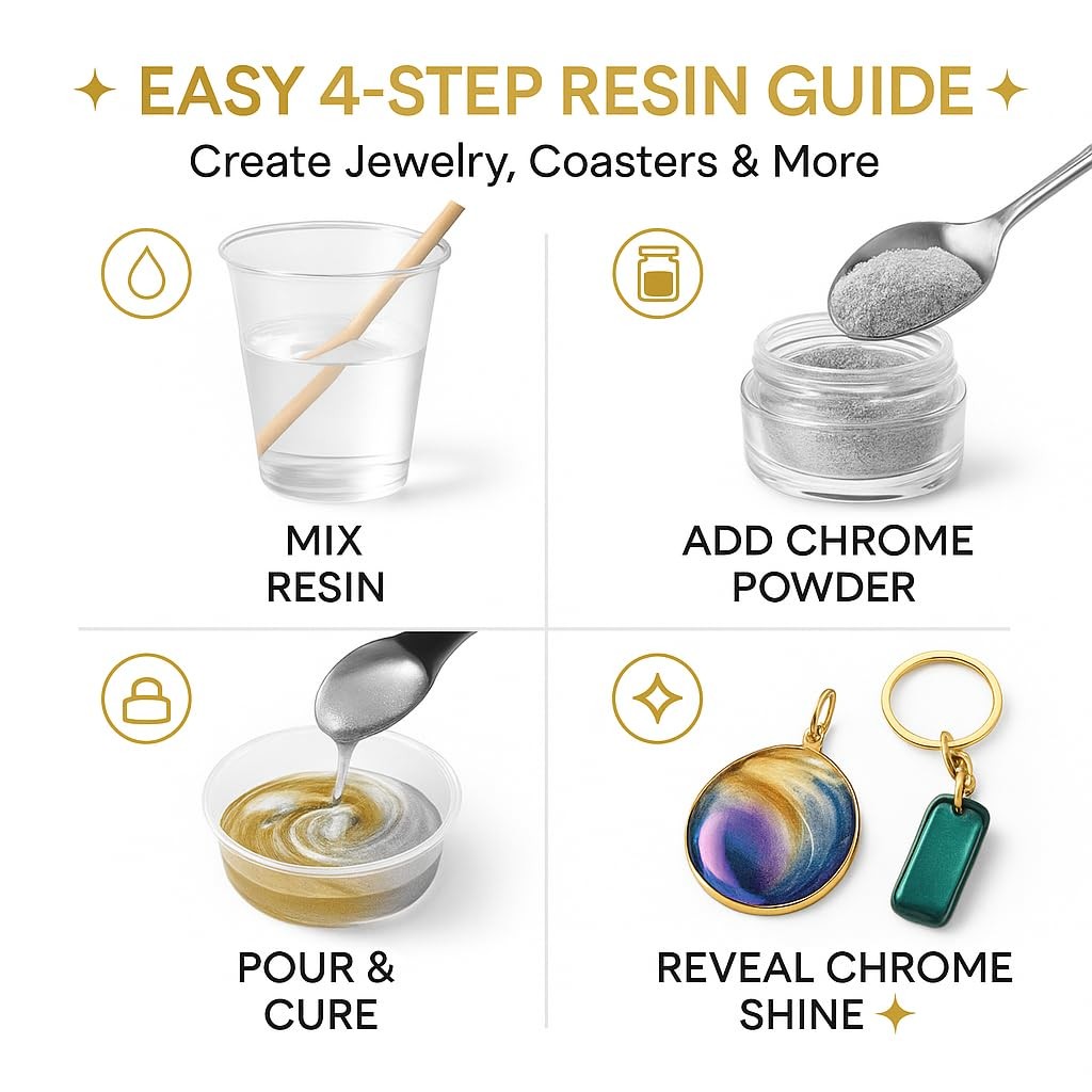Premium Chrome & Metallic Pigment – 10 Colors Mirror Chrome & Holographic Mic…