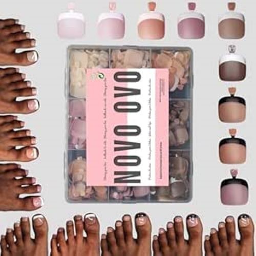 Toe Nail Press On Kit 270 Pcs – French Tip Acrylic Soft Gel Toes, 9 Colors Matte