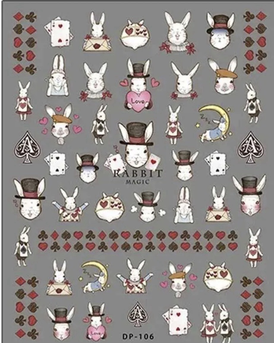 Nail Art Stickers MAGIC RABBIT & PLAYING CARDS DP-106