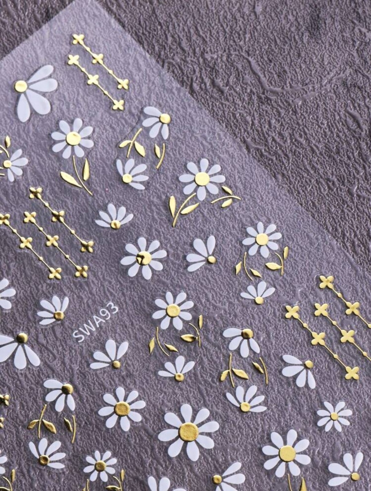 Nail Art Stickers Transfers Spring Summer Daisy White Gold Flowers SWA93