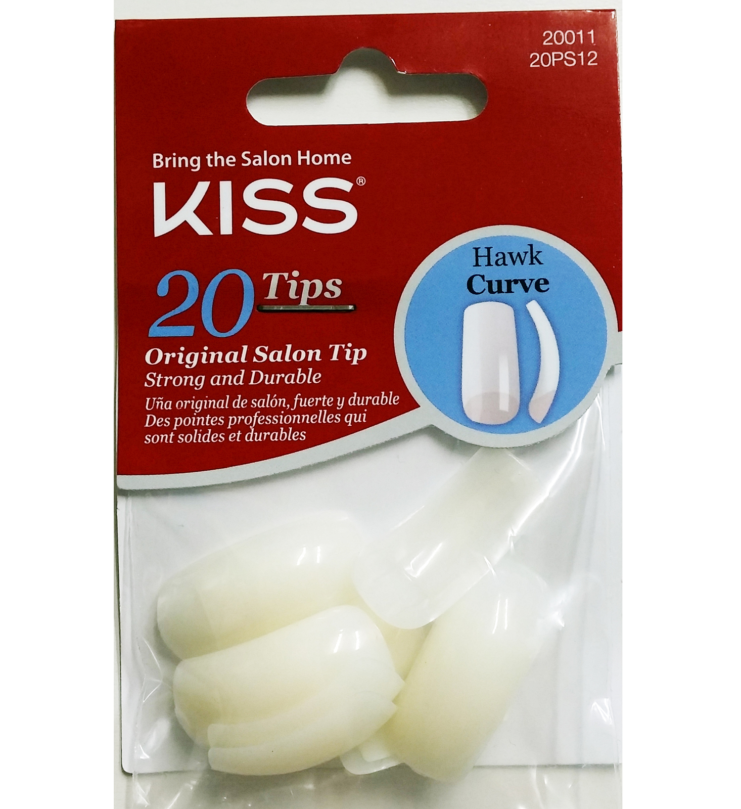 KISS HAWK CURVE 20 TIPS NAILS #20011 20PS12 ORIGINAL SALON TIP STRONG