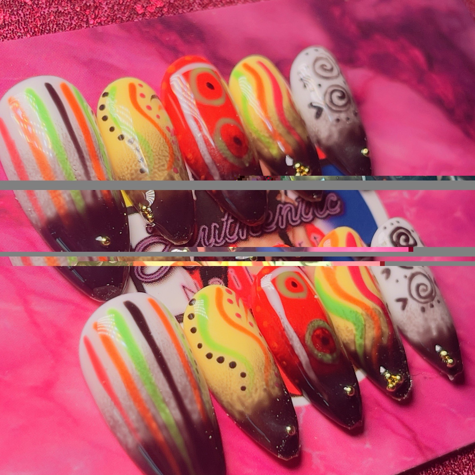 Authentic Nail Arts by Dia Long Almond Press-On Nails Abstract Shiny Full