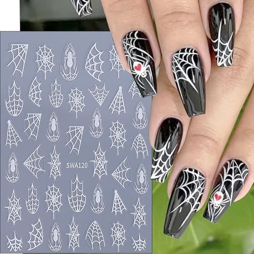 8 Sheets Halloween Nail Art Stickers Decals Black White Gold Halloween 01