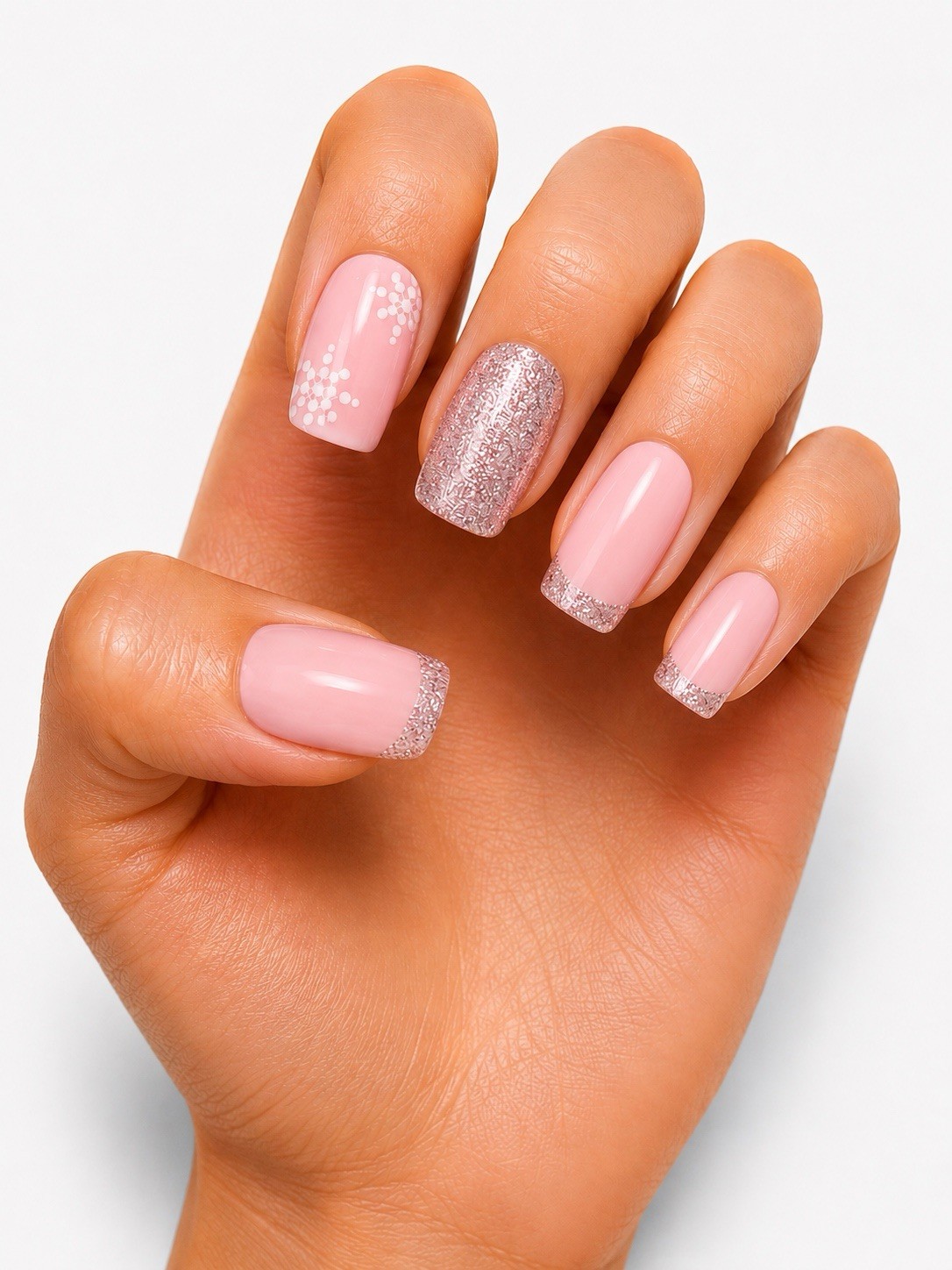 SET OF 2 Styles Pink Floral Glitter French & Ivory Glitter Gradient
