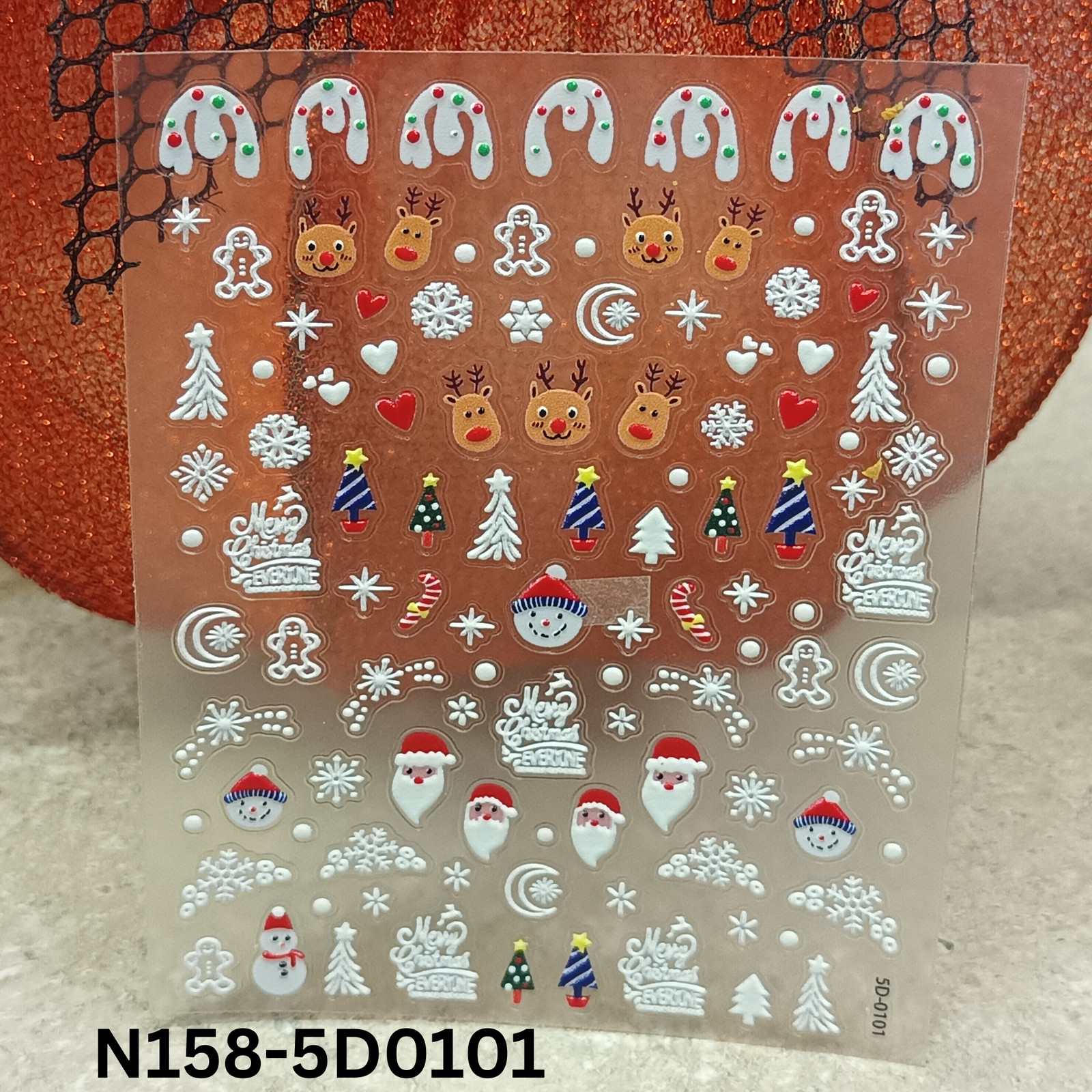 Cute 5D Christmas Nail Sticker Set – Snowman, Tree & Gift Designs