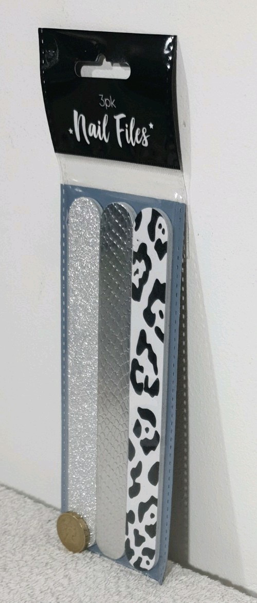 3x Sparkly BLACK/SILVER Cute Nail Files Emery Boards 3 Pk New Pretty Nail Files
