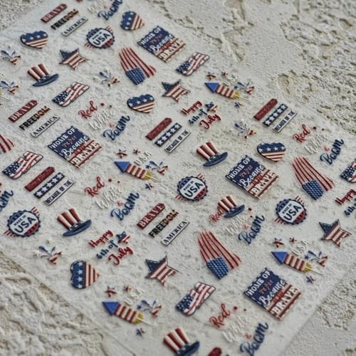 4th of July Nail Stickers Self-Adhesive Red Blue USA Flag Nail Regular Qwe-46