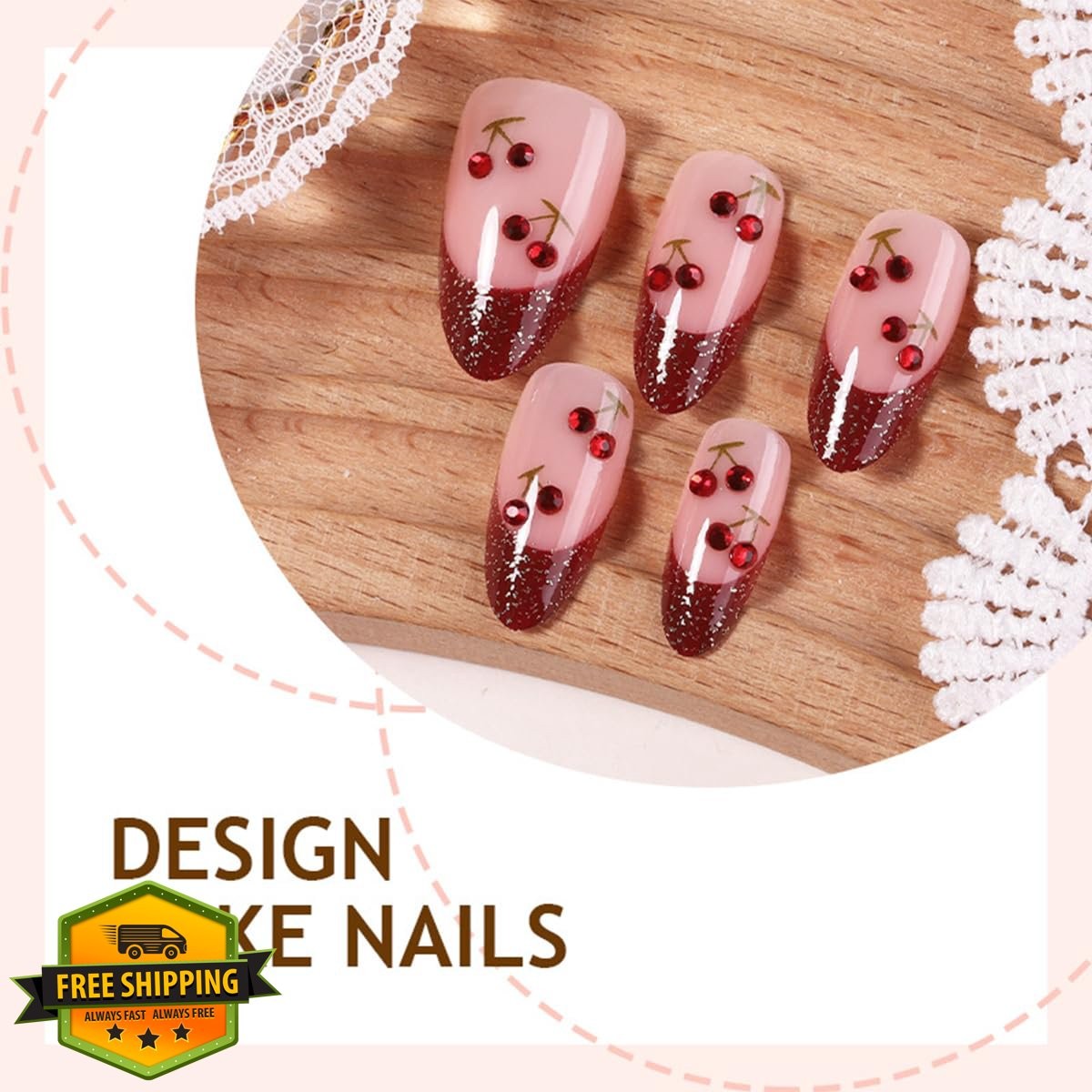 OSTTMA Red glitter cherry press on nails
