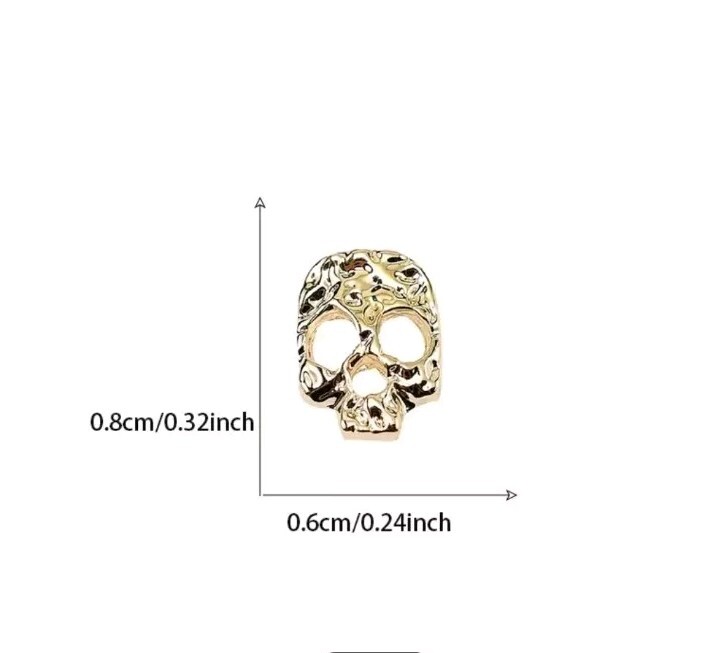 3D Skull Nail Art Charms 10 Piece Silver Gold Black Sparkle Bling Halloween Scul