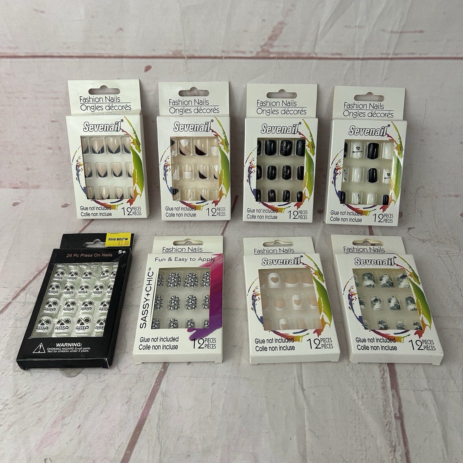 Lot Of 8 Press On Glue On Nail Various Brands Sevenail 108 Pieces Total New NWT