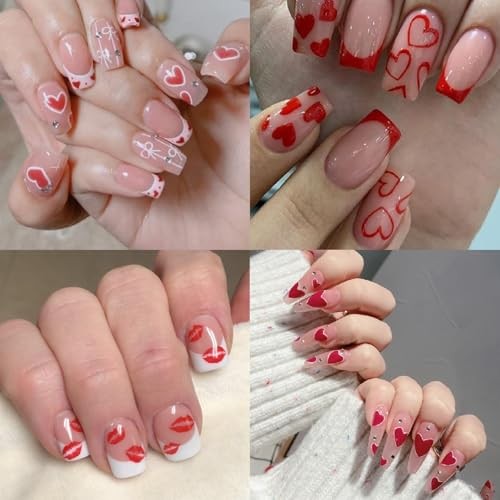 8 Sheets Valentine’s Nail Art Stickers Pink Plaid Nail Decals 3D Self Heart