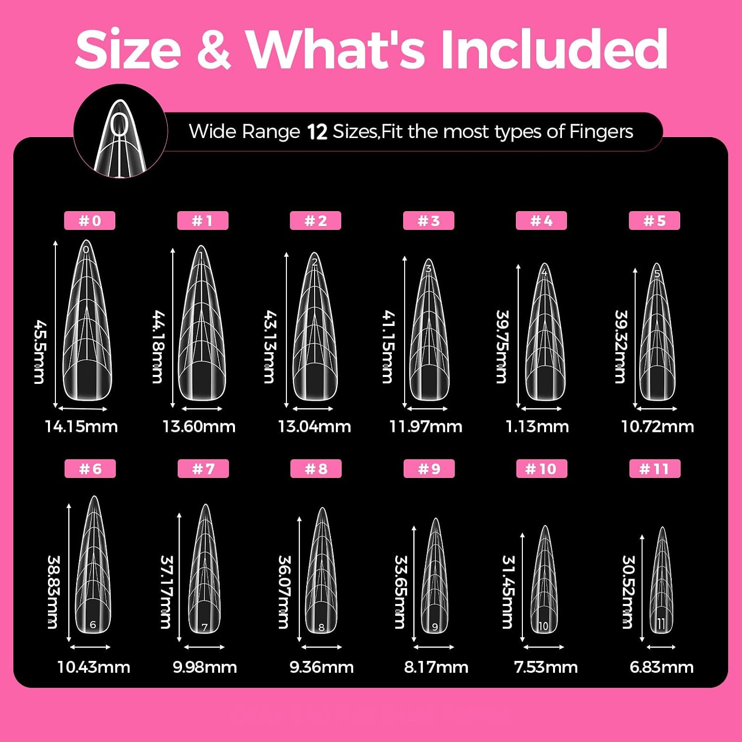 Flat Natural Poly Gel Nail Forms Almond 120 Pcs 12 Sizes | Fit for Natural & Fla