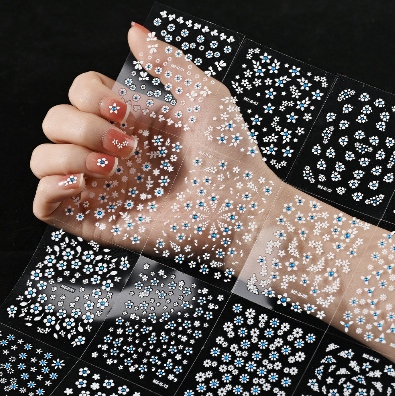 10 Sheets Nail Art Sticker Decal Daisy Flower Lace Blue CZ Slider Manicure NS52