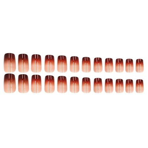 Brown Chrome Press on Nails Medium Square SWEKKE French Tip Fake Square Nail38