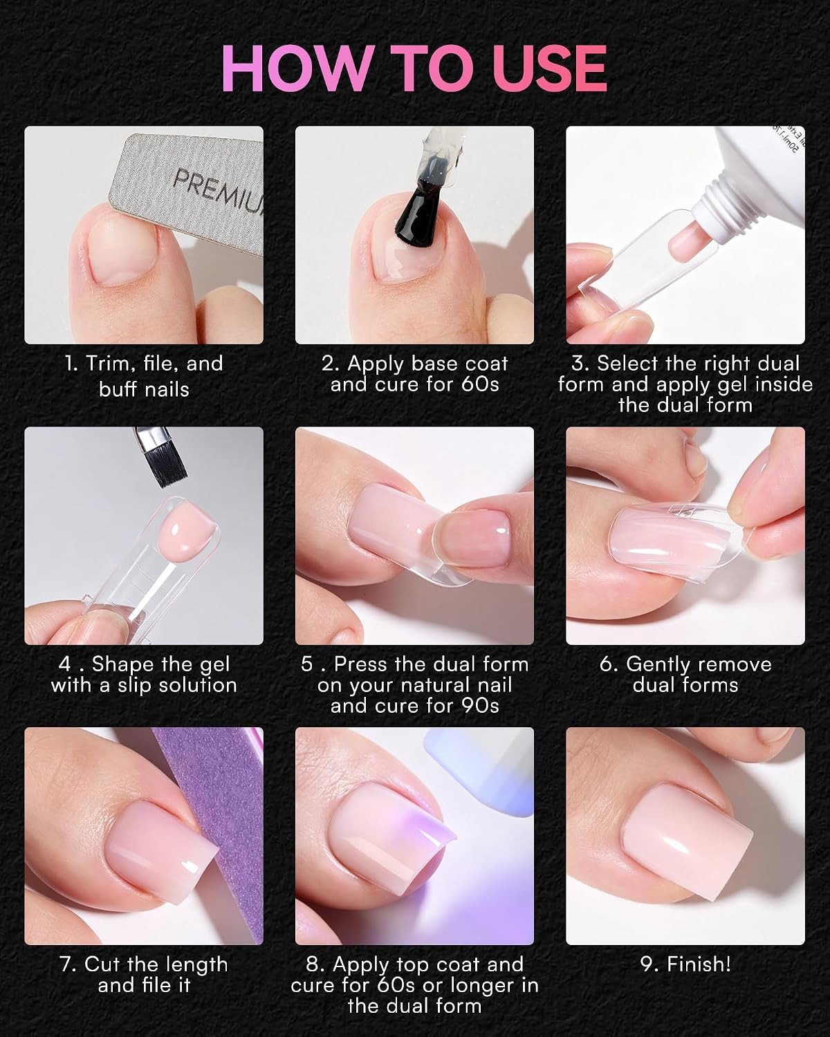 Toe Dual Forms for Poly Nail Gel, 150PCS 15 Sizes Toenail Forms Molds with Lengt