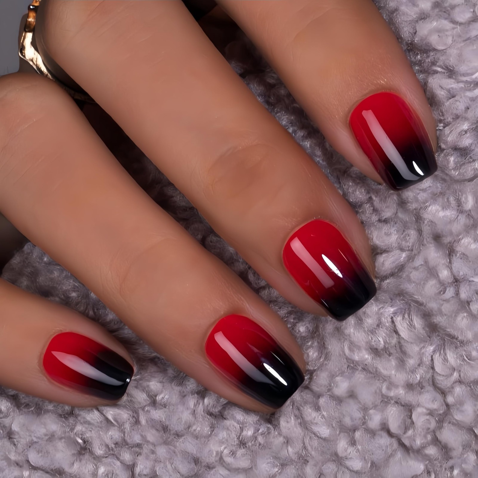 KQueenest Ombre Red Black Short French Nails