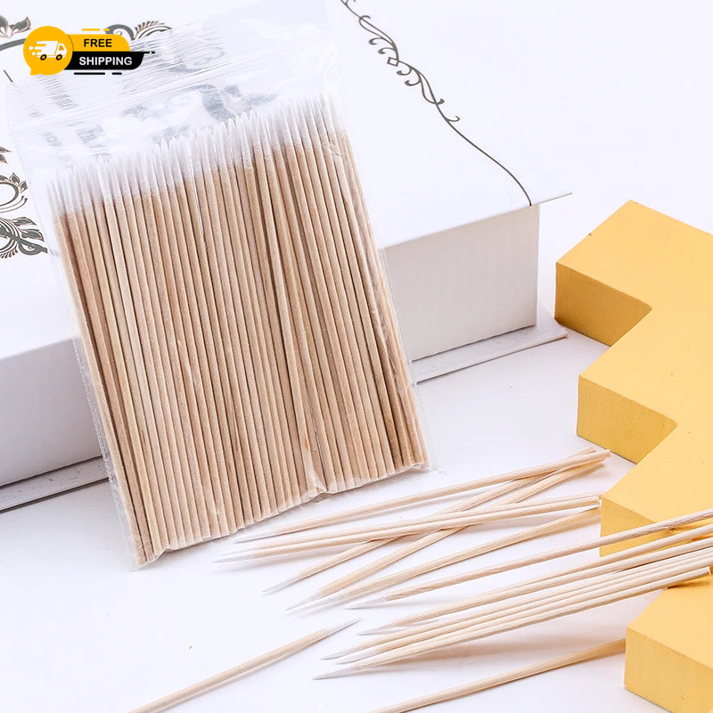100/300 Wooden Cotton Swabs Nail Art Sticks Manicure Polish Remover Clean Tool