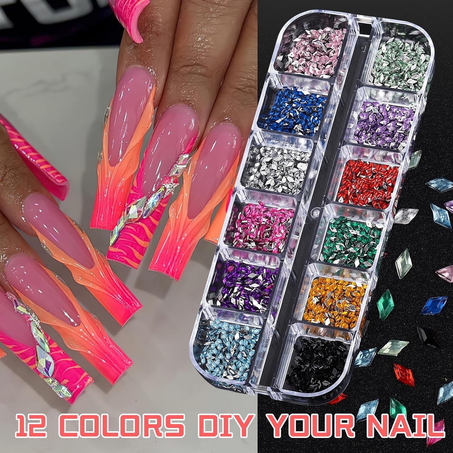 6 Boxes Colorful Crystal Rhinestones Nail Gems Multi Shape Flat Back Charms 2Mm