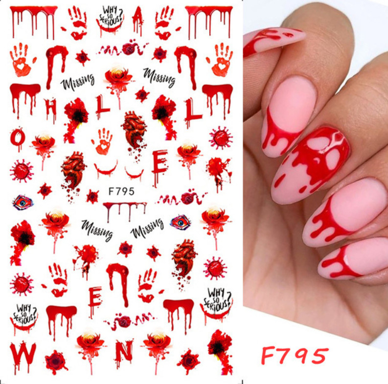 Halloween Nail Decal Sticker Clown Ride Die Joker Bloody Skull Evil Pumpkin NH13
