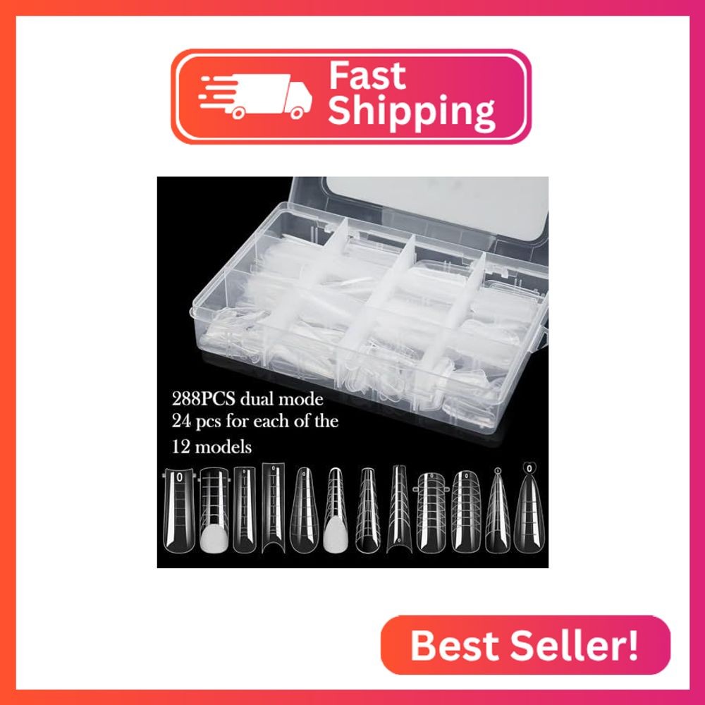 ADULLPONY 288 PCS Nail Dual Forms for Polygel, Nail Forms for Builder Gel, 12 Si