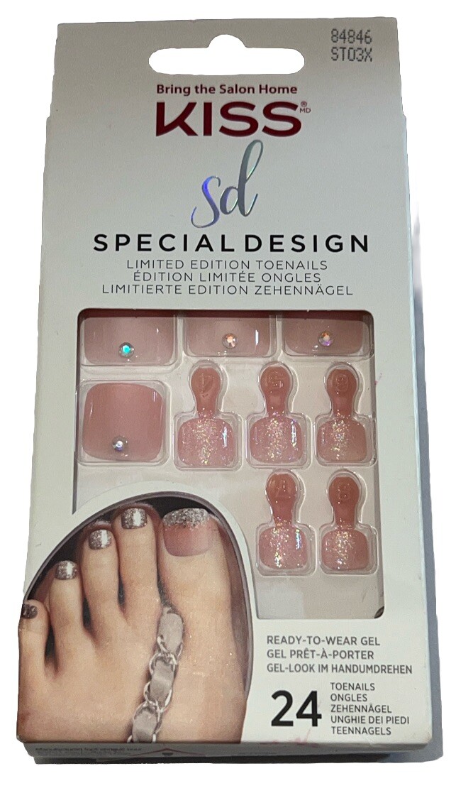 KISS SPECIAL DESIGN Toe Nails #84846 Hot PinkSparkles New See Description & Pics
