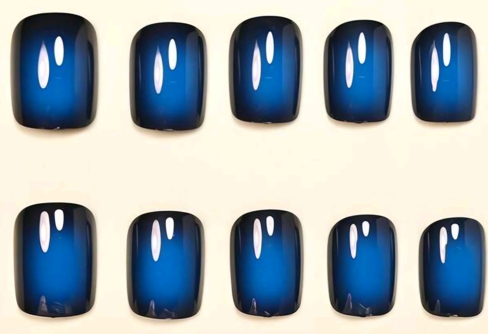 Press-On Nails Royal Blue Black French Styled Ombre Short Shiny Squared Finish