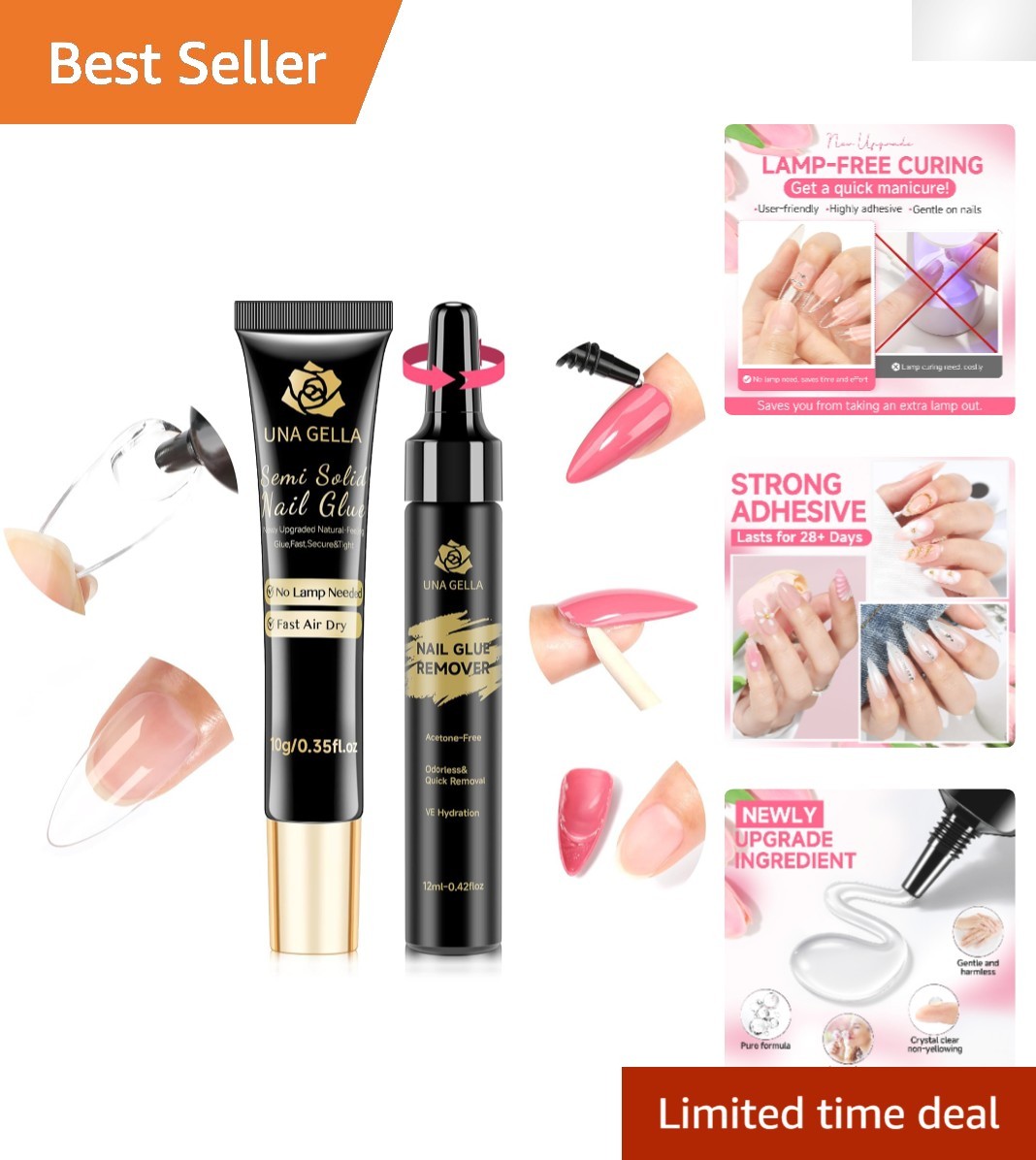 All-in-One Nail Glue (10ml) & Remover (12ml) Kit – Easy Application & Removal