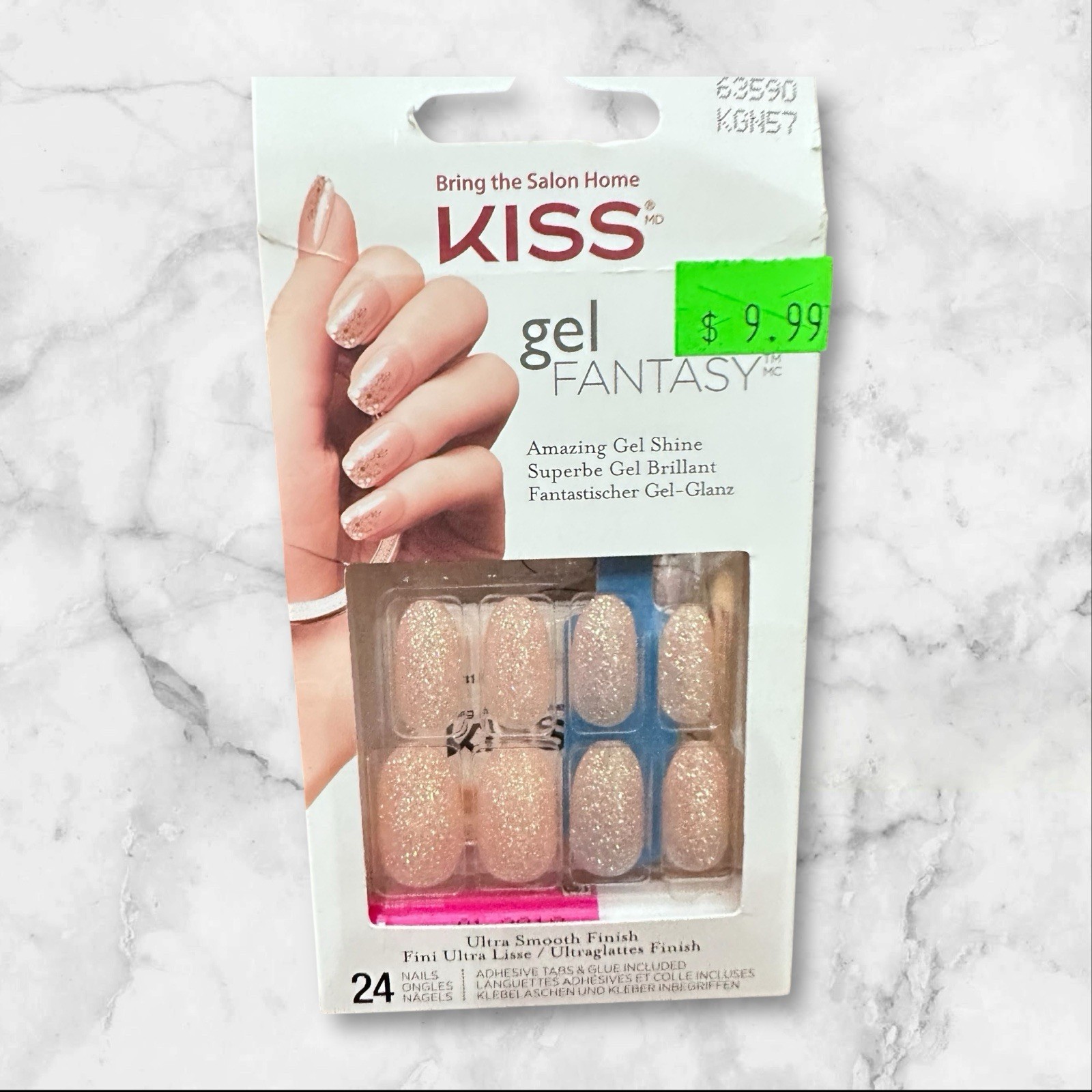 KISS Nails Medium Length Gel Fantasy, Glitter 24 Nails smooth Finish Almond