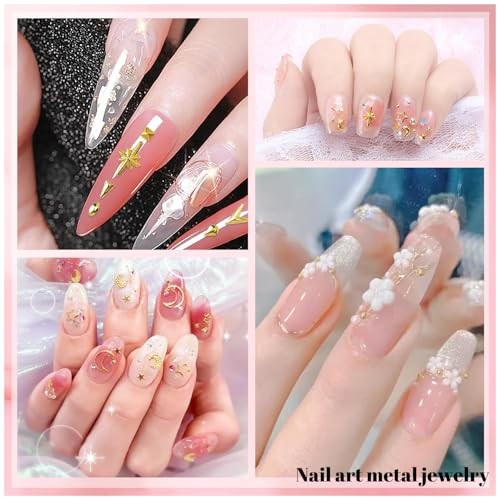 4 Boxes 3d Gold Nail Charms – Star, Moon, Ring, Multiple Shape Gem Metal