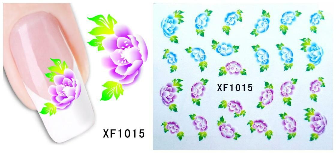 Nail Art Water Transfer Sticker Decal Stickers Pretty Flowers Pink Green XF1015