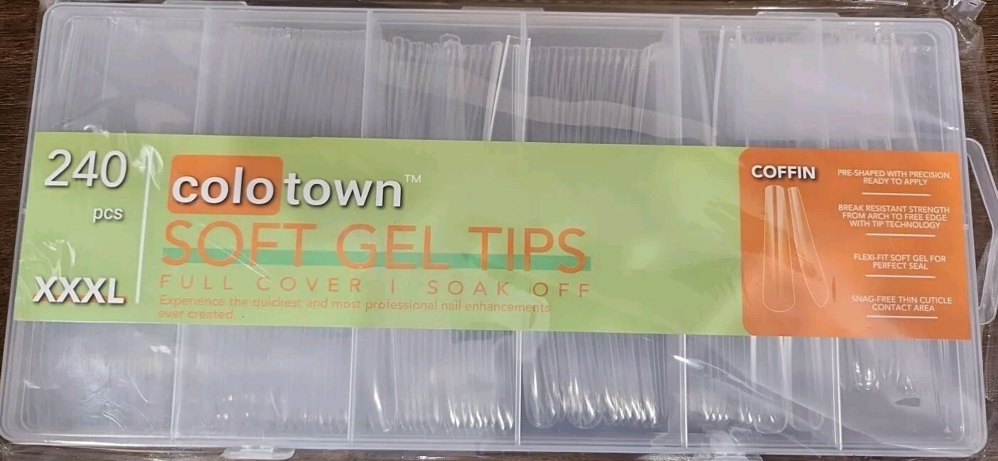 Colotown Extra Long Soft Gel Nail Tips, 240 Pcs 2.2 Inch Full Cover 3XL Coffin