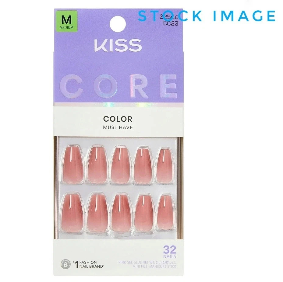 KISS CORE Color Press On Nails Jubilation Pink Medium Coffin 32 Count