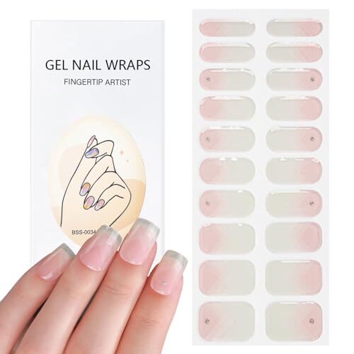 20pcs Nude Semi Cured Gel Nail Strips,Gel Nail Stickers for UV Nail Style-7