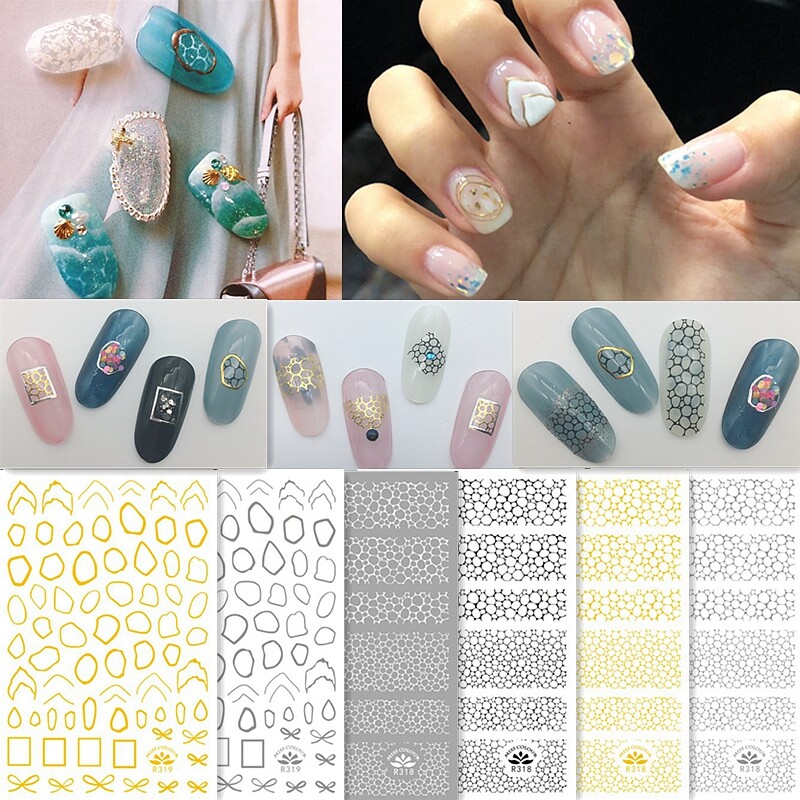 Honeycomb Nail Sticker Geometric Figure Irregular Circle Spot Wave Bow