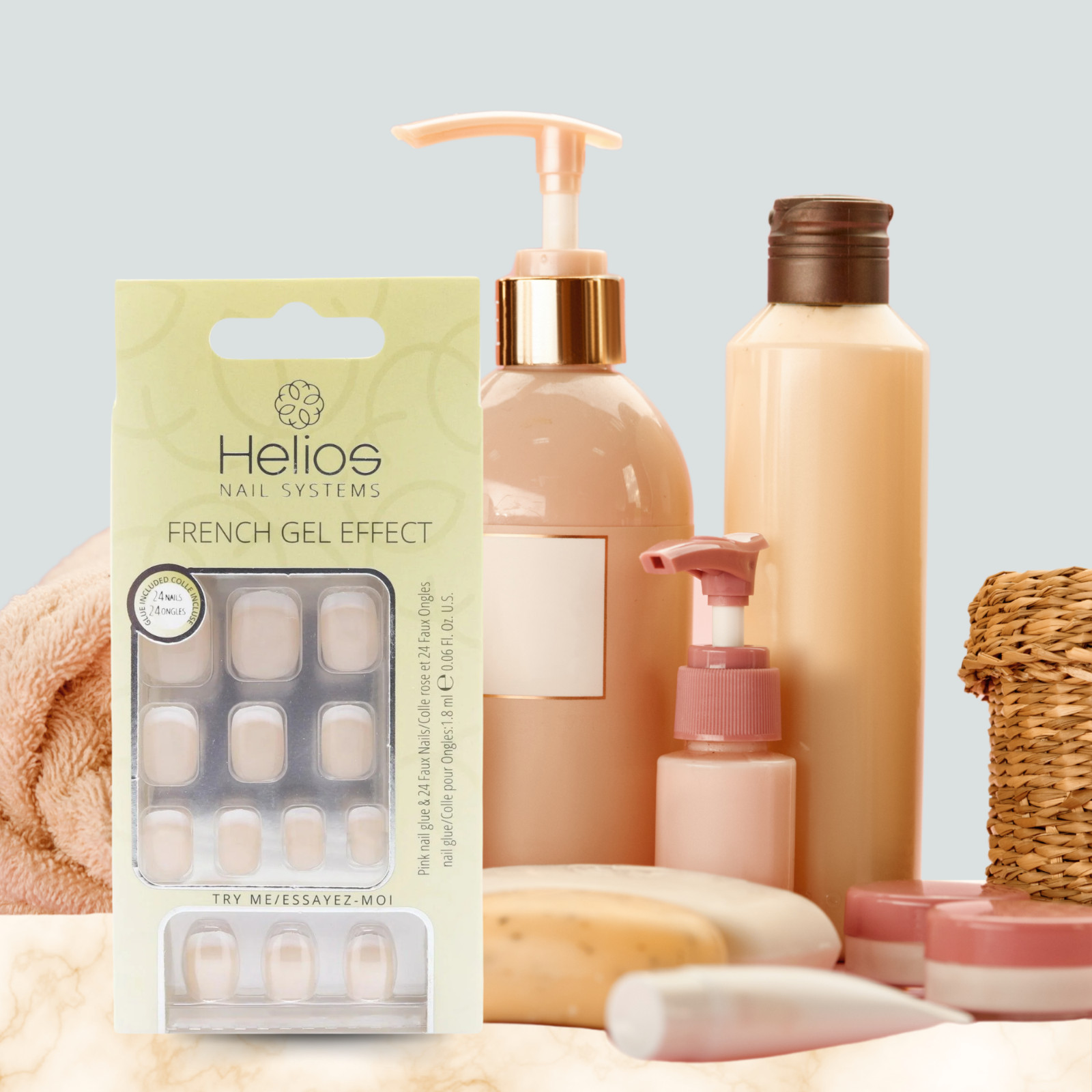 Helios Nude French Oval Gel Acrylic Nails – 24 Pcs, Gel Effect (3-Pack)