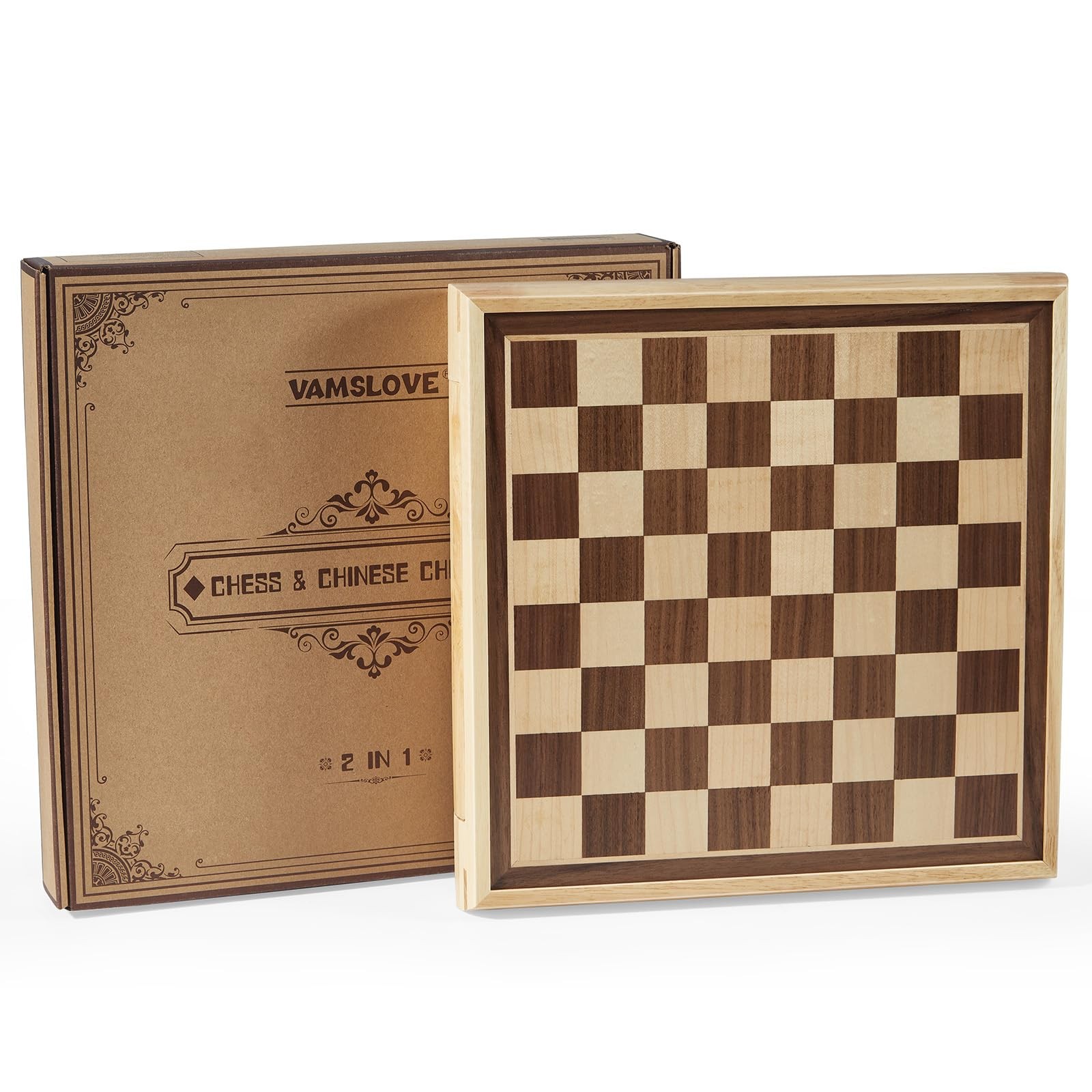 VAMSLOVE 13″ Chess Chinese Checkers 2 in 1 Wooden Board Game 13x13x2 inches