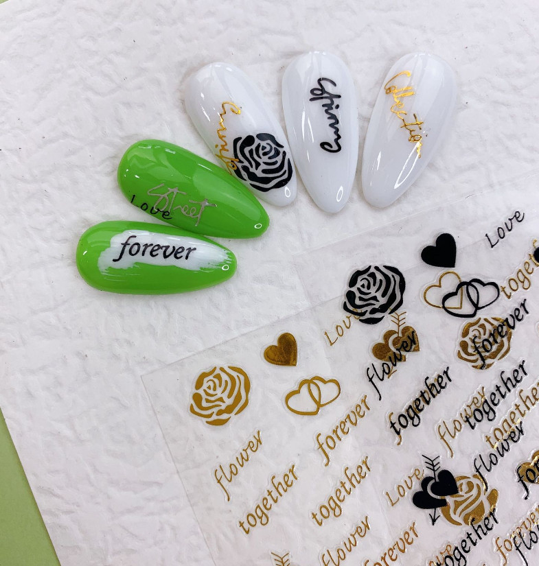 Spring Valentine’s Day Nail Sticker Heart Love Rose English Letters DIY NH21