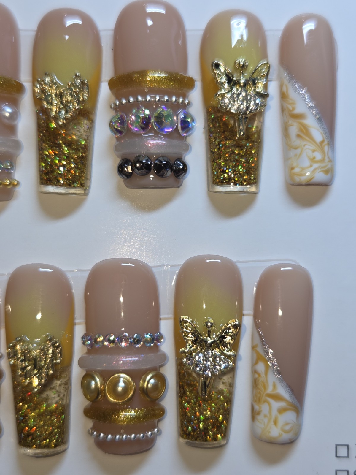Press On Nails Handmade Large Gold Y2k Bangle Bracelet Water Aqua Nail