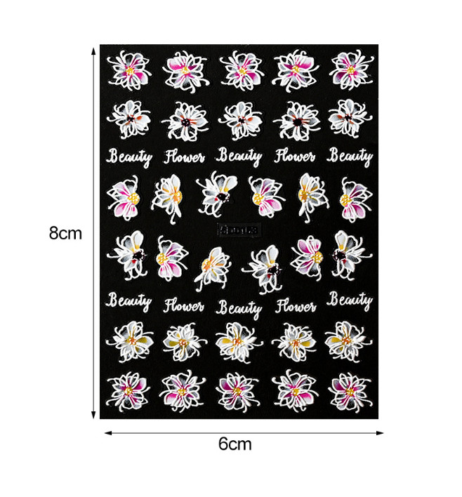 5D Embossed White Tulip Camellia Flower Leaf Nail Stickers Manicure Slider NS53