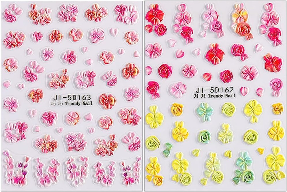 5D Embossed Flower Nail Stickers for Women Manicure Decor, 5D Acrylic Carved Flo