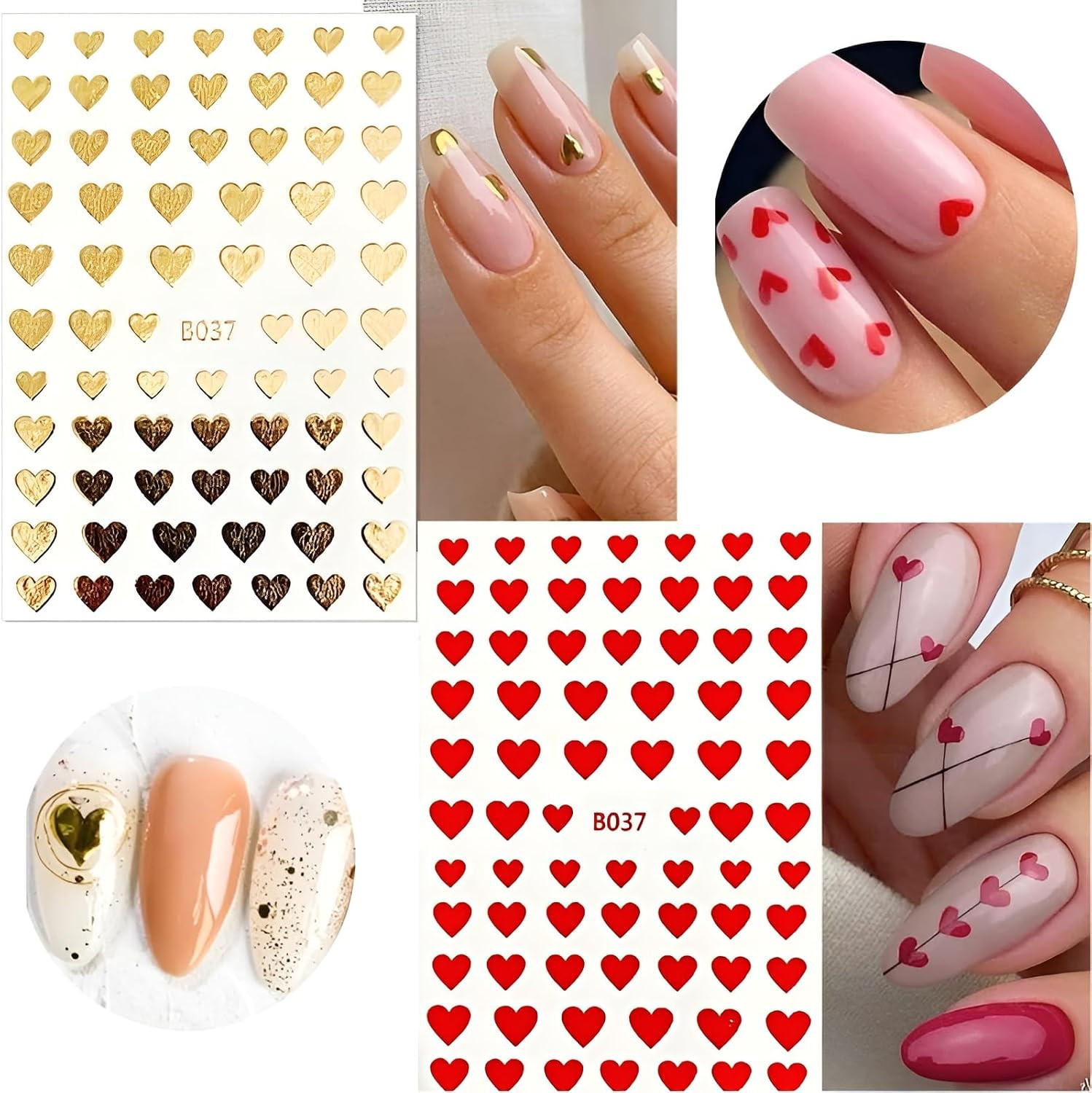8 Sheets Valentine’S Day Nail Art Stickers Heart Nail Supplies 3D Self-Adhesive