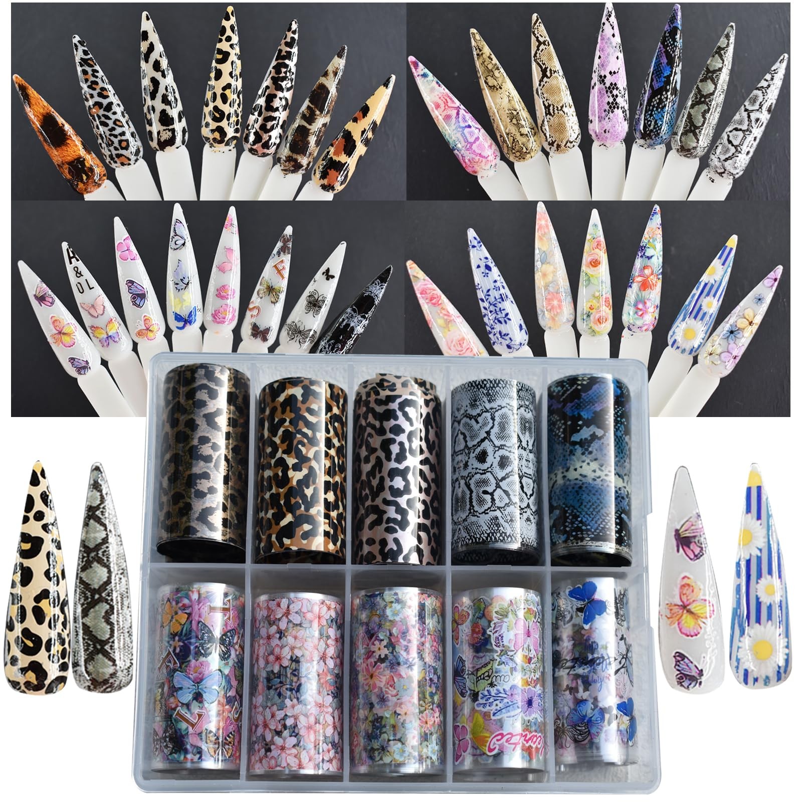 40 Rolls Animal Snake Leopard Print Nail Art Foils Transfer Stickers Set