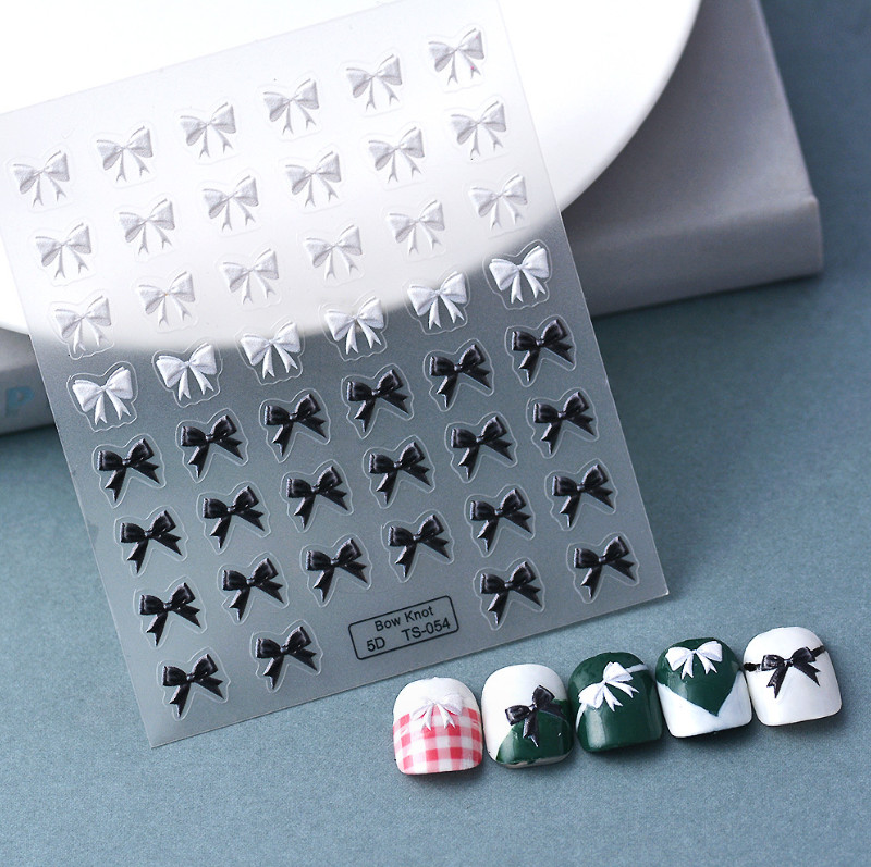 5D Bow Knot Black White Nail Stickers Decoration Self Adhesive TS54 NS54