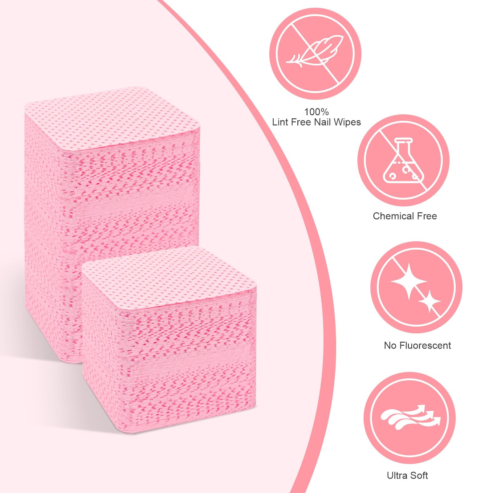 Lint Free Nail Wipes, Acetone Polish Remover 1080PCS with Pump Pink