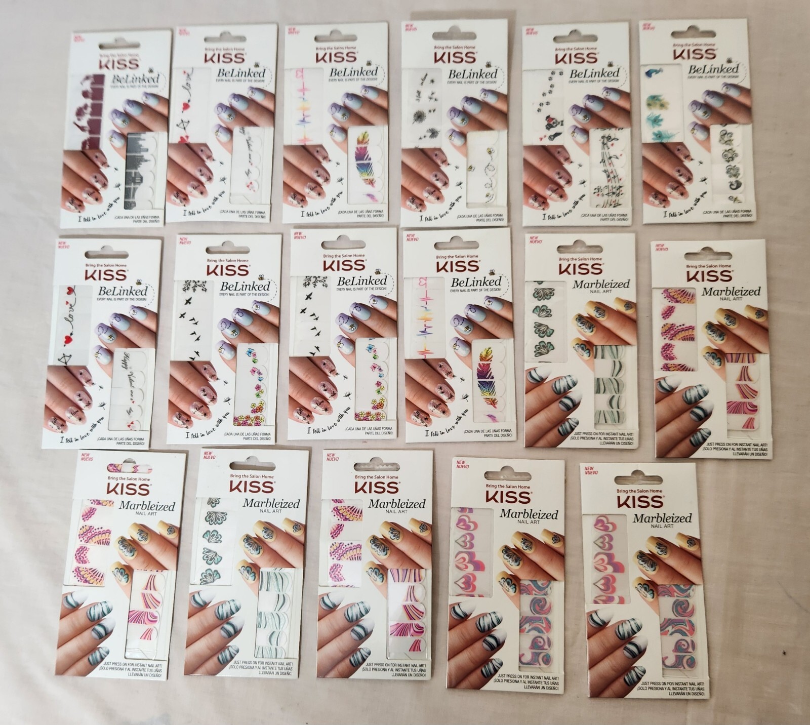 KISS BeLinked Marbleized Nail Accent Strips Fashion Design Lot of 17