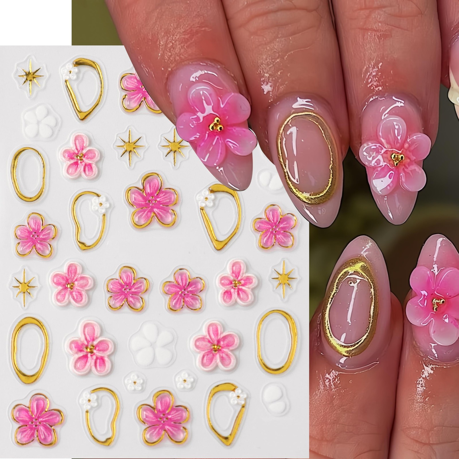 3 Sheets Flower Nail Stickers Decals 5D Embossed Flower Nail Decals Hibiscus …