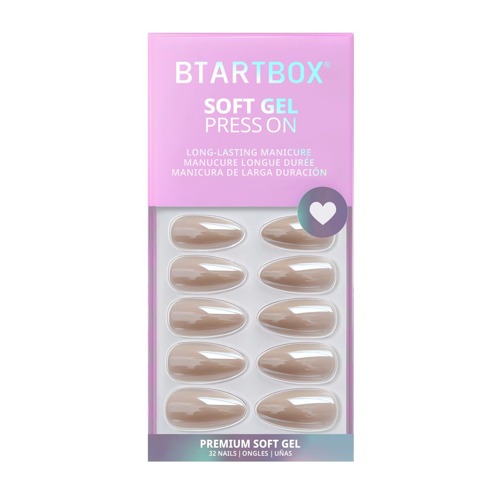 Press On Nails, Nuts Glazed, Medium Almond, Chrome Nude, 32Ct
