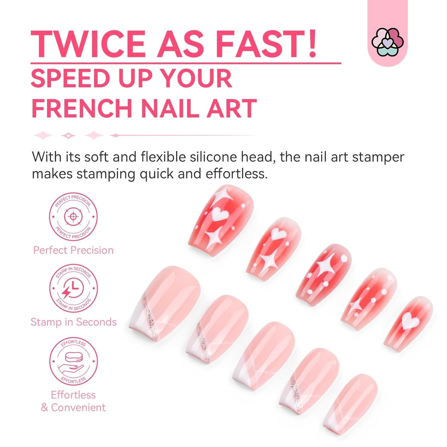Saviland French Tip Nail Stamp Kit – 4PCS Clear Silicone for DIY Nail Art
