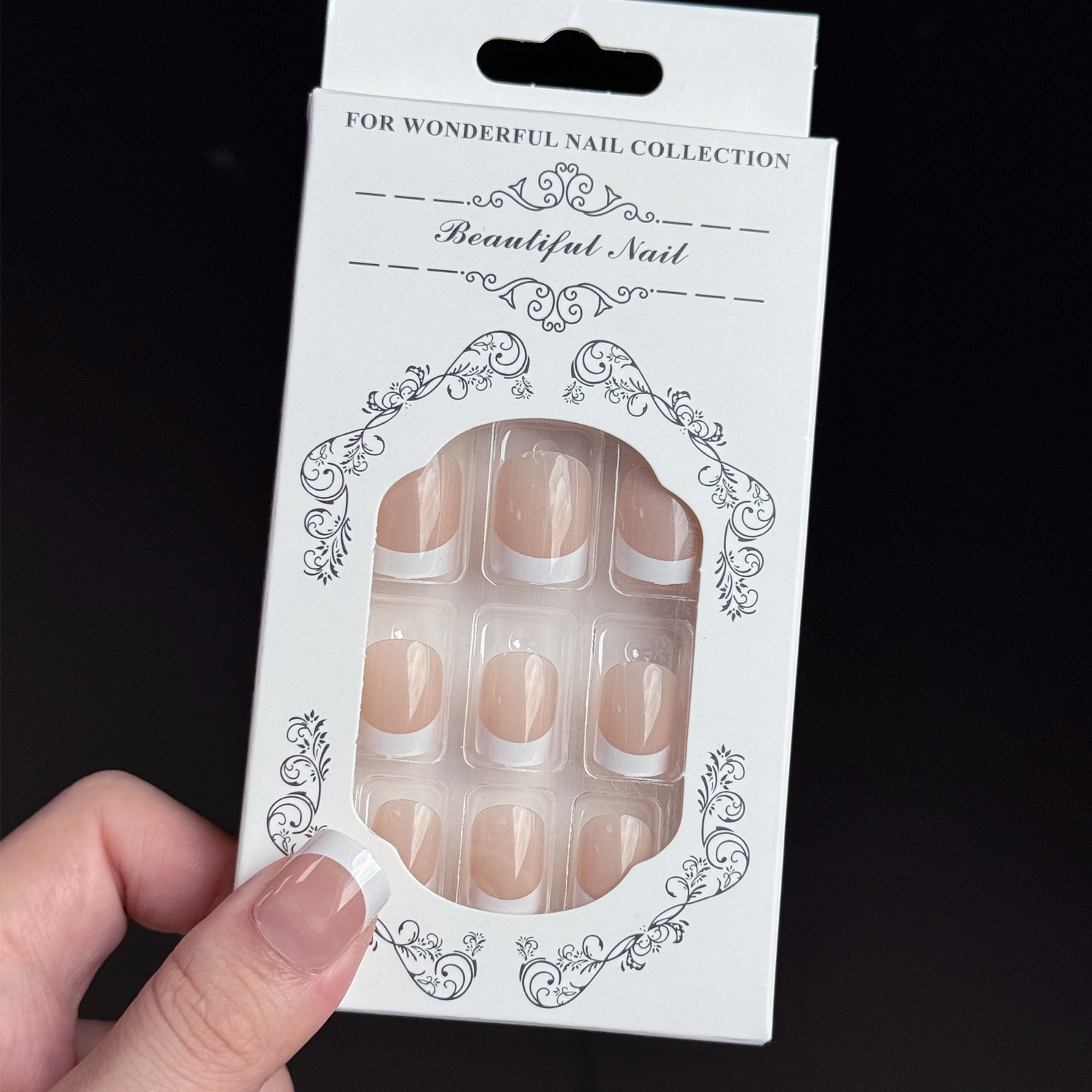 Short Square French Tip Press-On Nails, Nude Fake Nails with Full Prep Kit